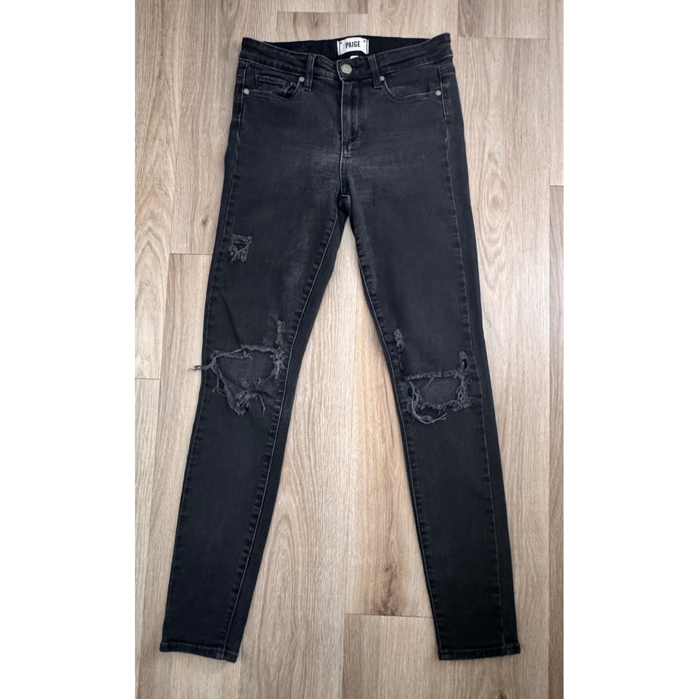 Paige Hoxton Ultra Skinny Distressed Black Jeans Size 26 High Rise Knee Rips